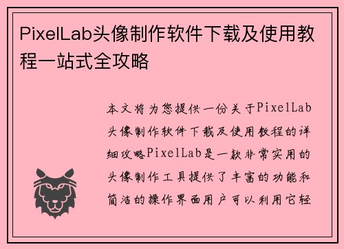 PixelLab头像制作软件下载及使用教程一站式全攻略